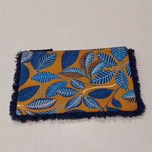 Inouitoosh Paris, France Blue Leaves Fringe Zip Pouch Case